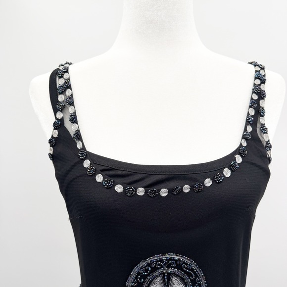 Vintage Y2K Papell Boutique Beaded Mesh Overlay Tank in Black Size Small - Picture 3 of 11